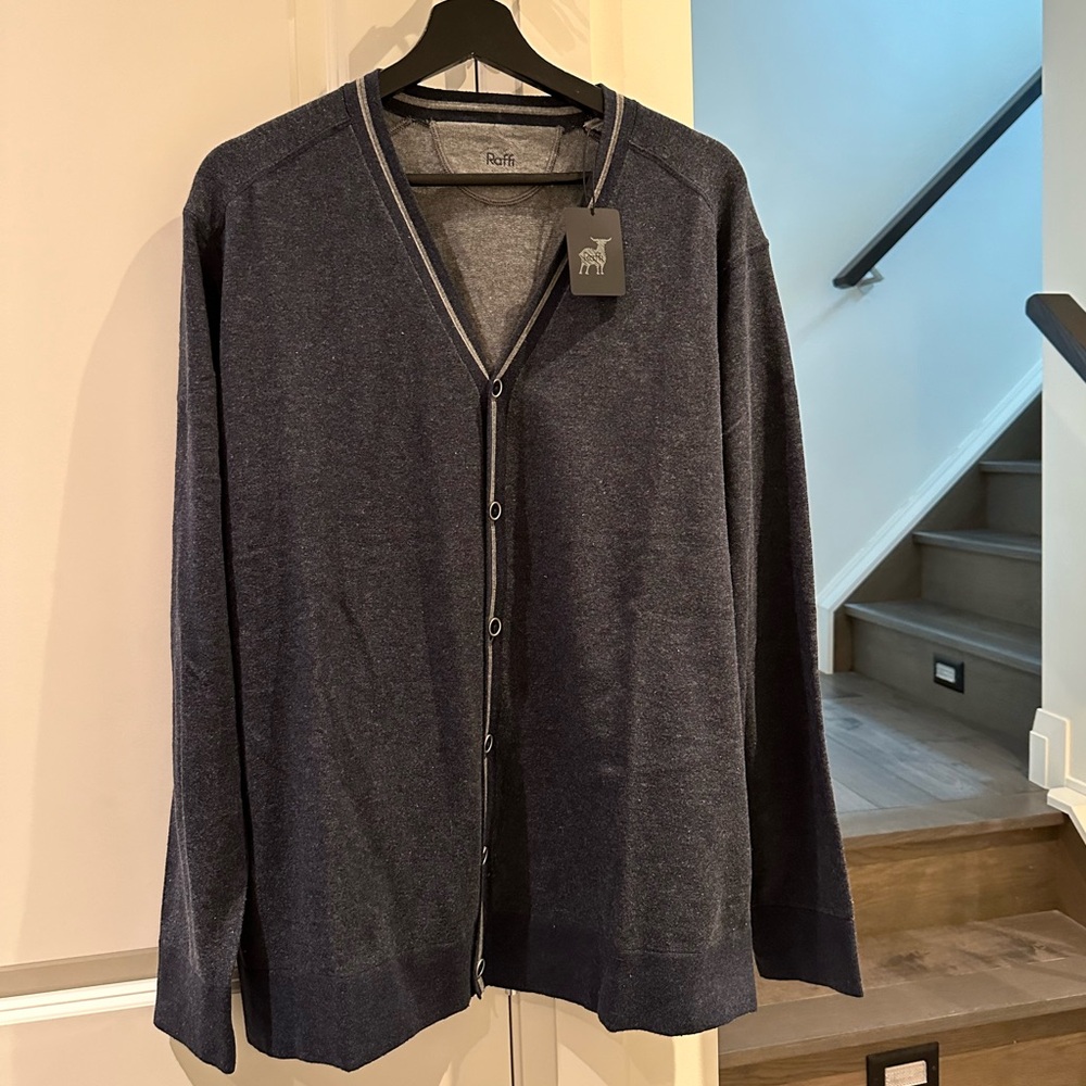 Raffi Men’s Navy Cardigan - 100% Cotton NWT - XL